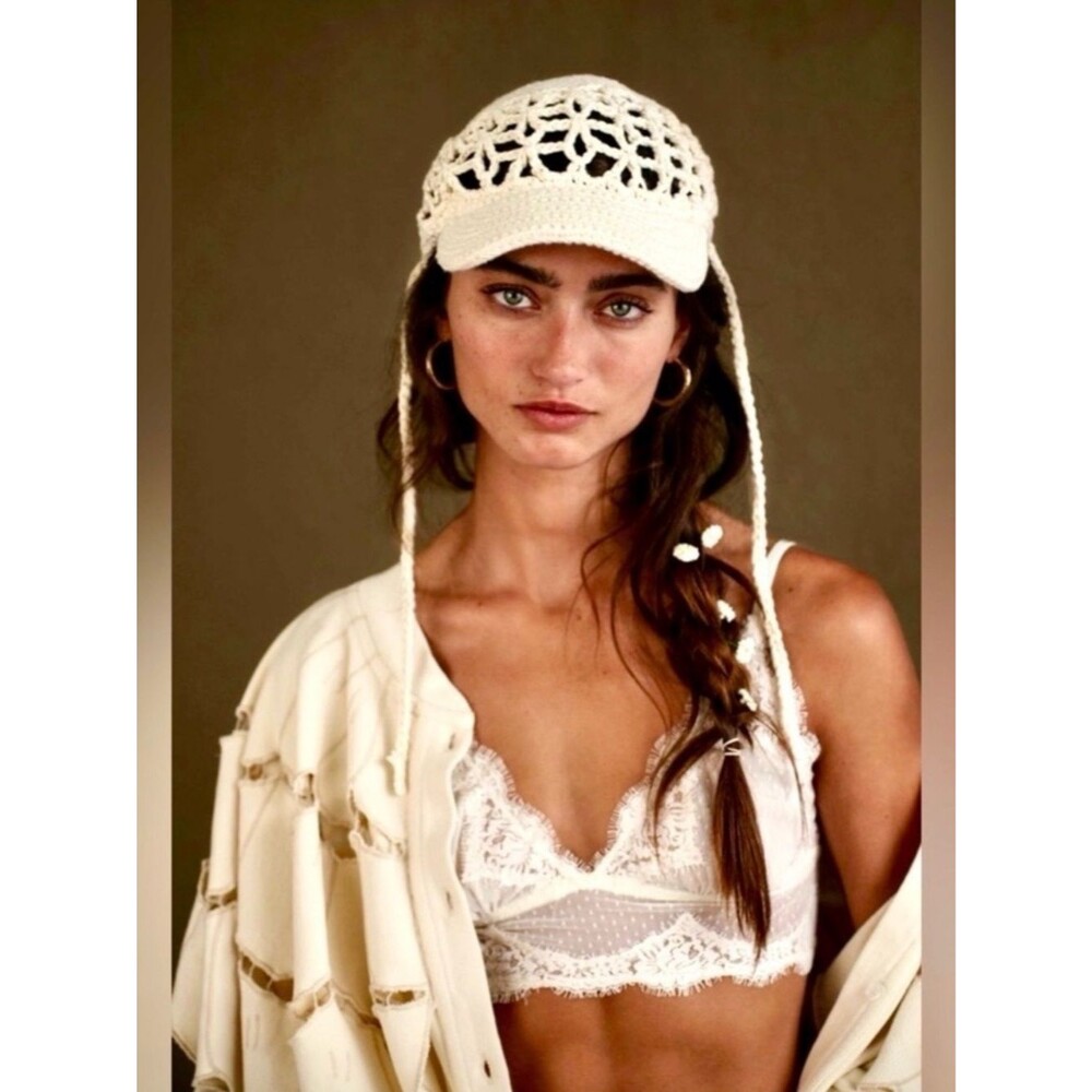 Free People Cream Silvie Crochet Hat NWT